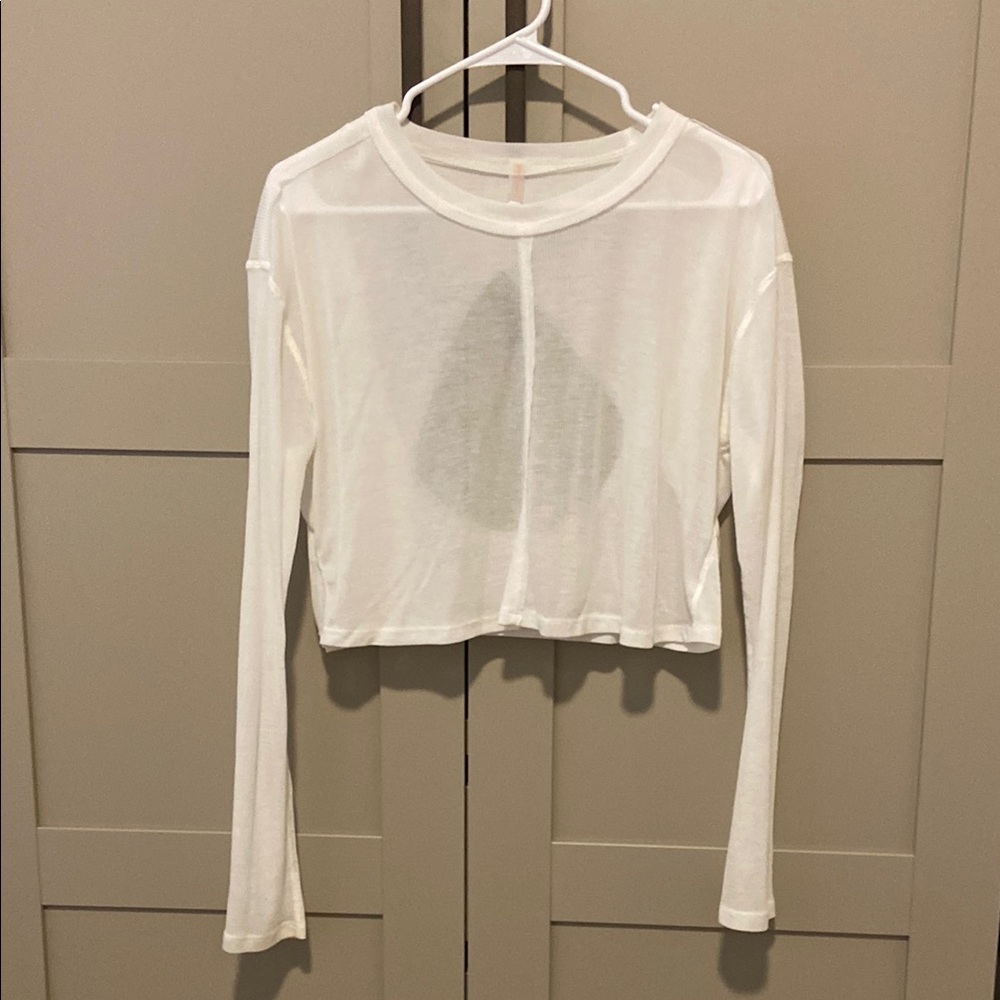 Free People White Sheer Long Sleeve Crop Top